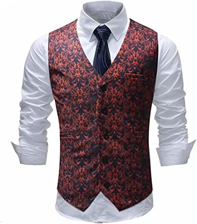 Men's Suit Vest Business Formal Dress Vest for Tuxedo Slim Fit Floral Waistcoat Wedding