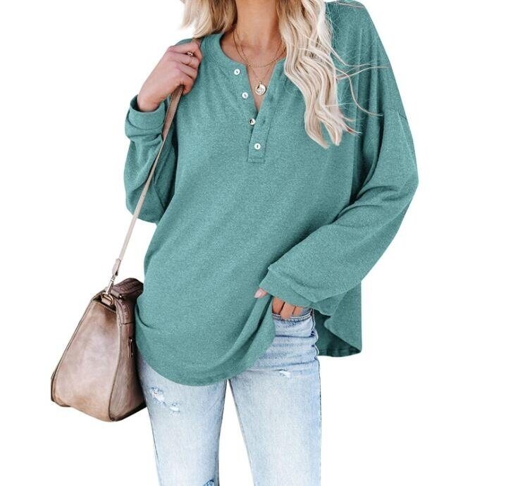 Half-open Button V-neck Loose Sweater