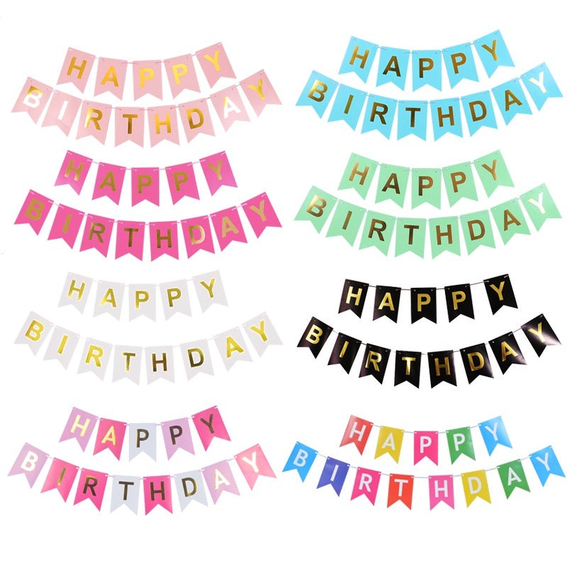 Happy Birthday Party Banner with Ribbon 13 pcs Foil Alphabet Banner Fishtail Flag