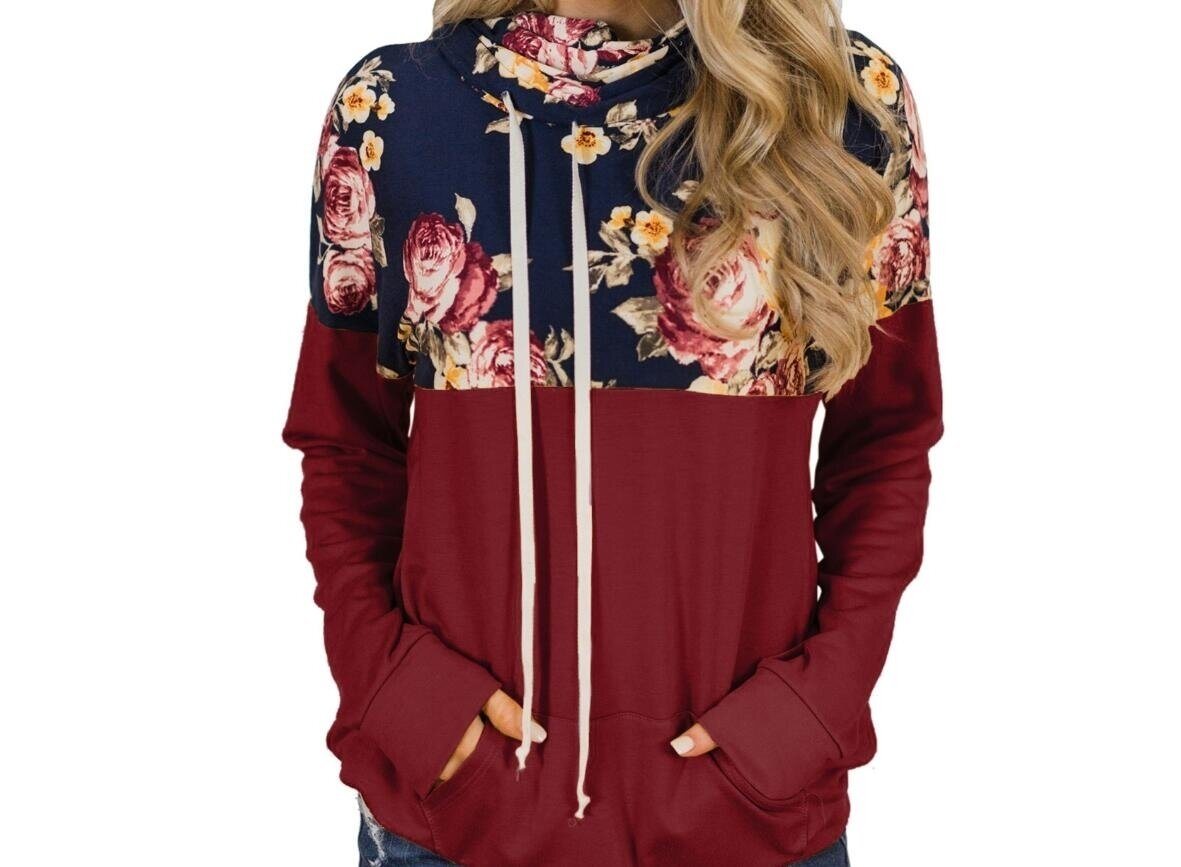 Floral Hoodies Long Sleeve Top, Multiple Colors