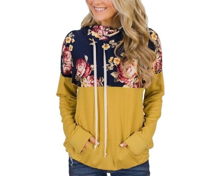 Floral Hoodies Long Sleeve Top, Multiple Colors