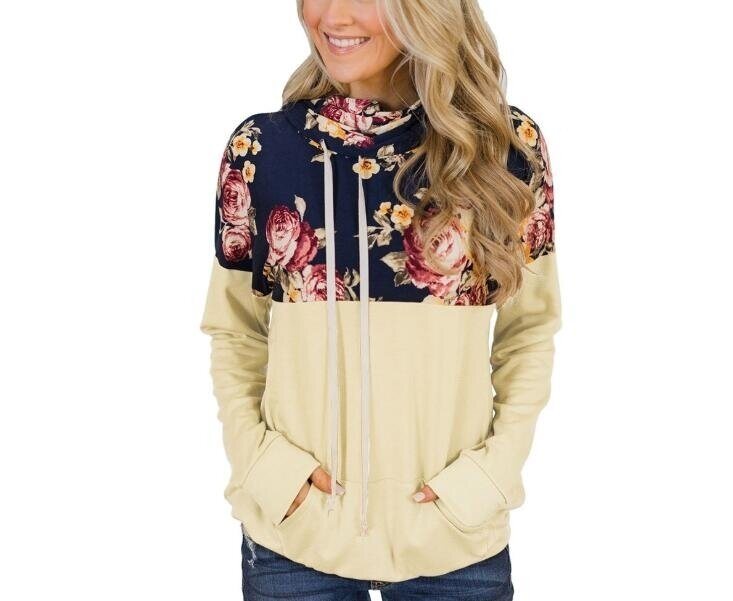 Floral Hoodies Long Sleeve Top, Multiple Colors