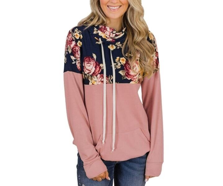 Floral Hoodies Long Sleeve Top, Multiple Colors