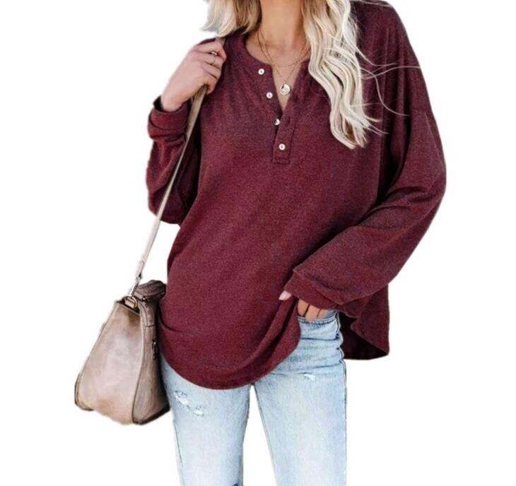 Half-open Button V-neck Loose Sweater