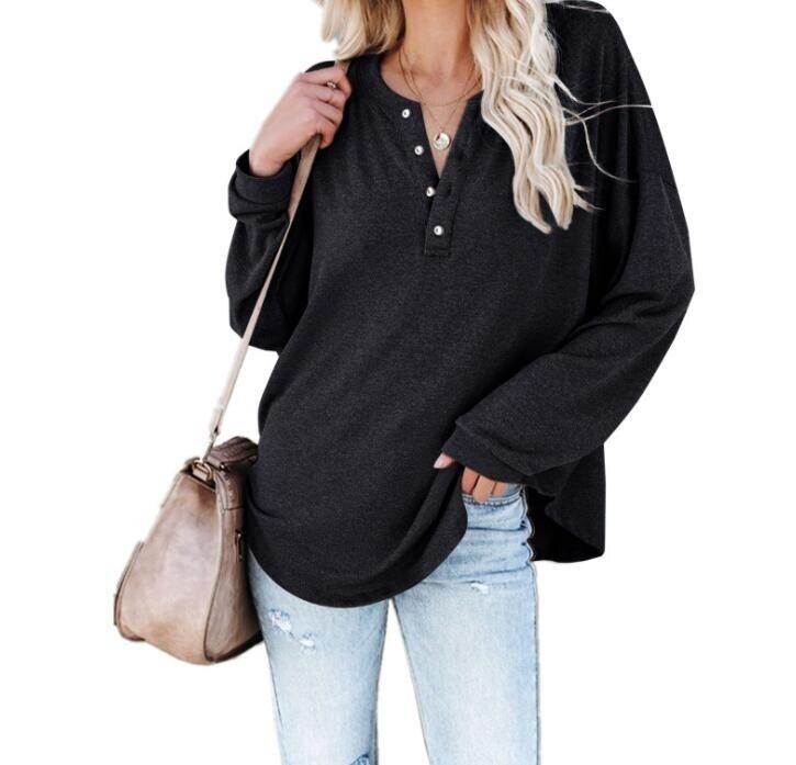 Half-open Button V-neck Loose Sweater