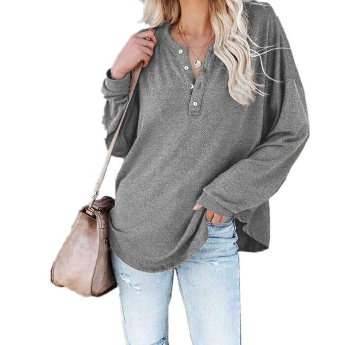 Half-open Button V-neck Loose Sweater