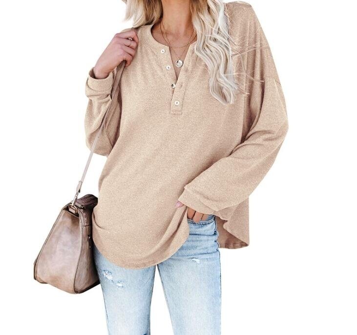 Half-open Button V-neck Loose Sweater