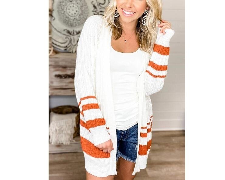 Women's Pullover Striped Knit Sweater Cardigan