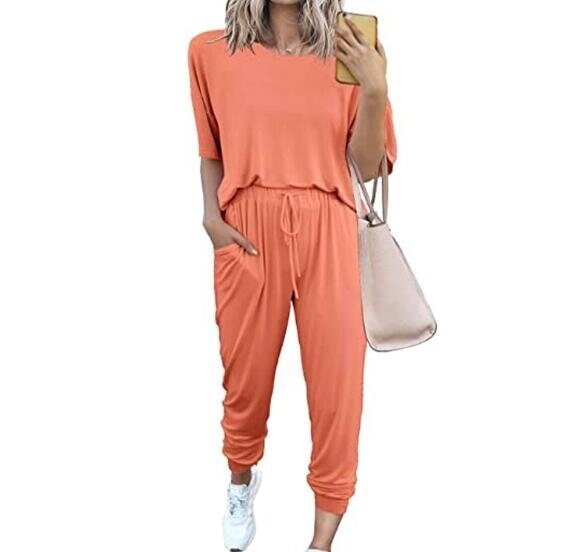 Two Piece Outfits Pullover Tops Lounge set Long Pants Tracksuit Jogger Set with Pockets