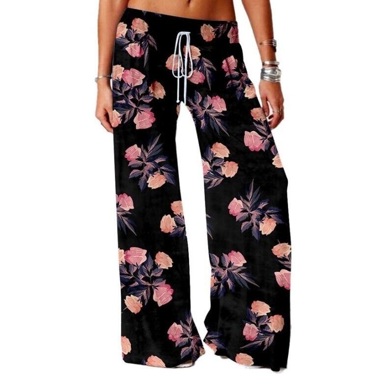 High Waisted Flower Print Palazzo Wide Leg Pants