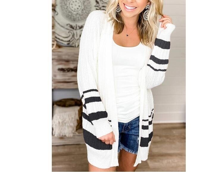 Women's Pullover Striped Knit Sweater Cardigan