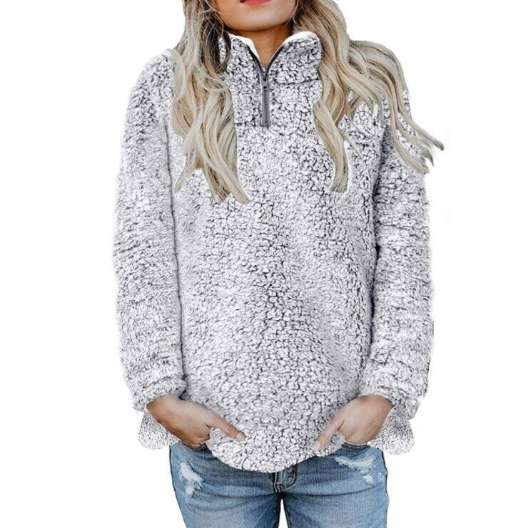 Zip Sweater Fleece Pullover Coat with Pockets(S-XXL)