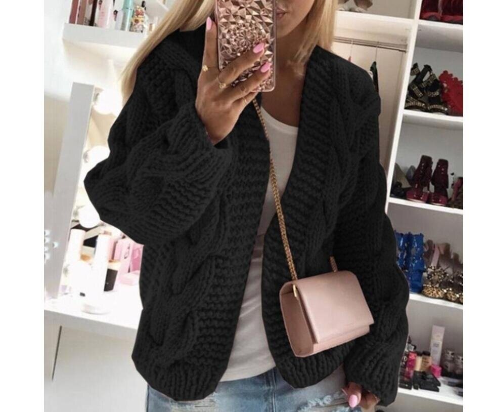 Twist Knit Open Front Cardigan Sweater