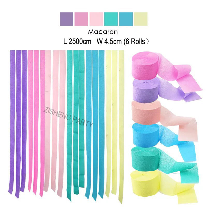 6Pcs Pastel Macaron Backdrop 4.5cmx25m Crepe Paper Streamers Party Background Curtain for Baby Shower Birthday Party Decorations