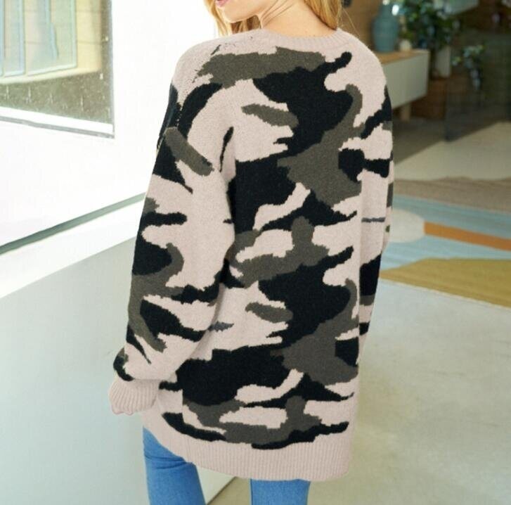 Long Camouflage Sweater Cardigan Tops