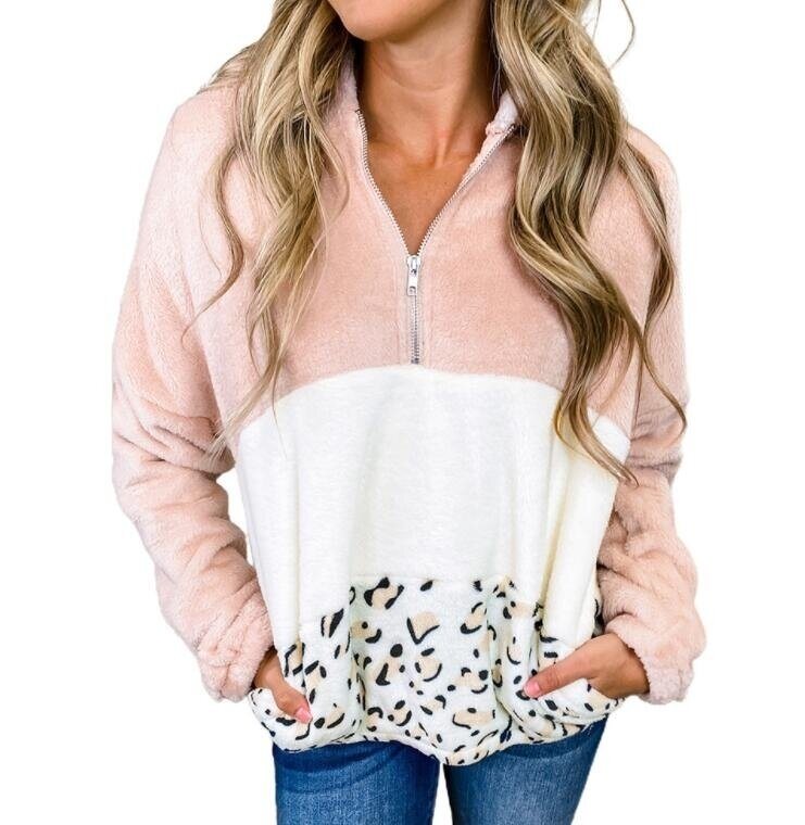 Fleece Fuzzy Casual Sweatshirt Hooded with Pockets