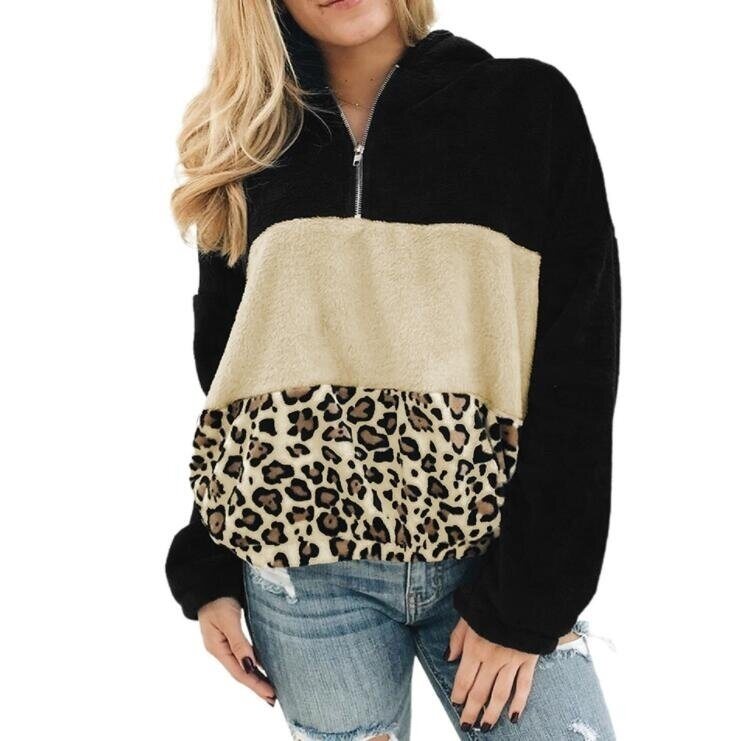 Fleece Fuzzy Casual Sweatshirt Hooded with Pockets