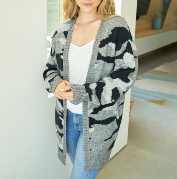 Long Camouflage Sweater Cardigan Tops