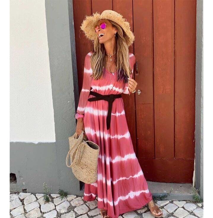 Long Sleeve Stripe Maxi Dresses