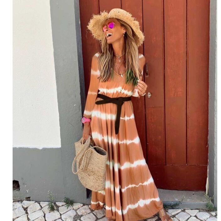 Long Sleeve Stripe Maxi Dresses