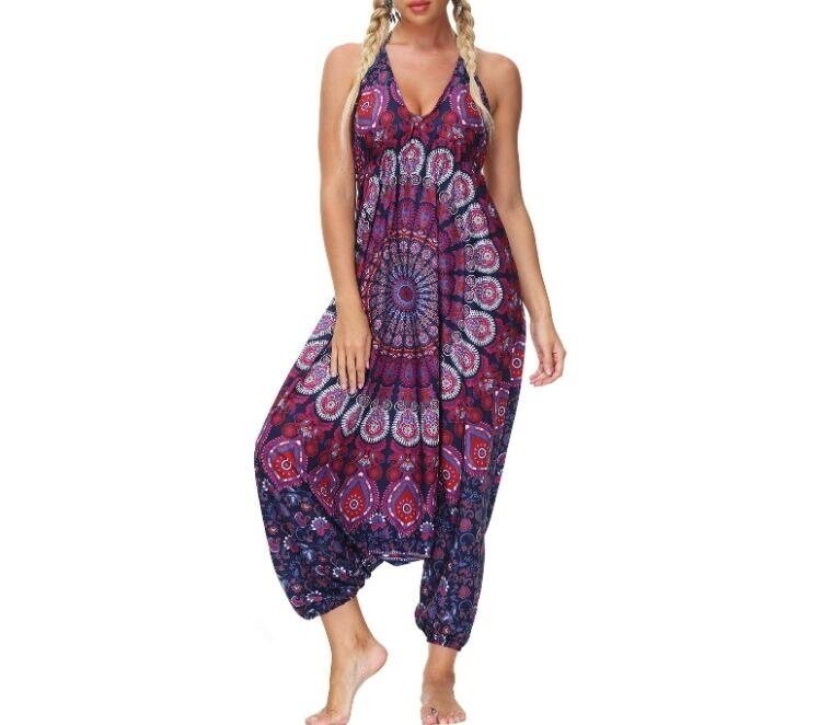 Floral Print Palazzo Wide Leg One Piece Pants