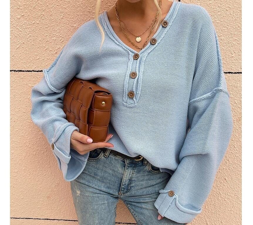 Casual Flared Sleeves Round Neck Knits Sweater Pullover