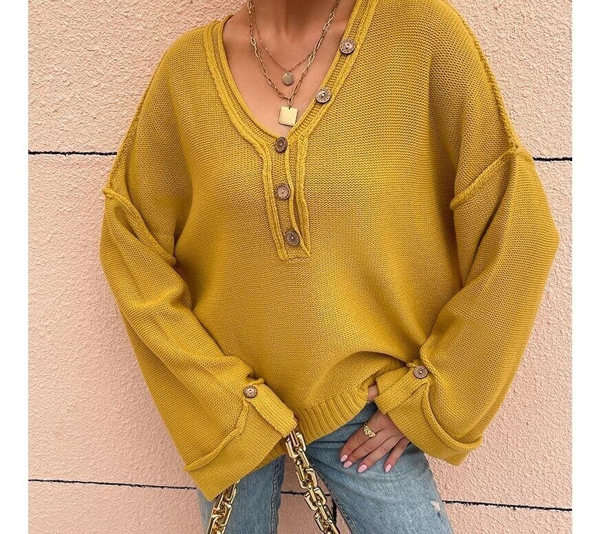 Casual Flared Sleeves Round Neck Knits Sweater Pullover