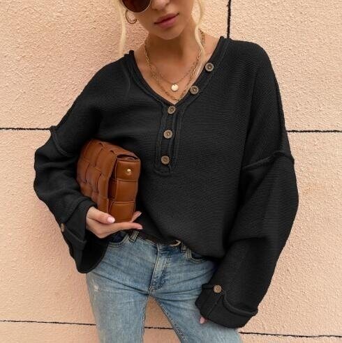 Casual Flared Sleeves Round Neck Knits Sweater Pullover