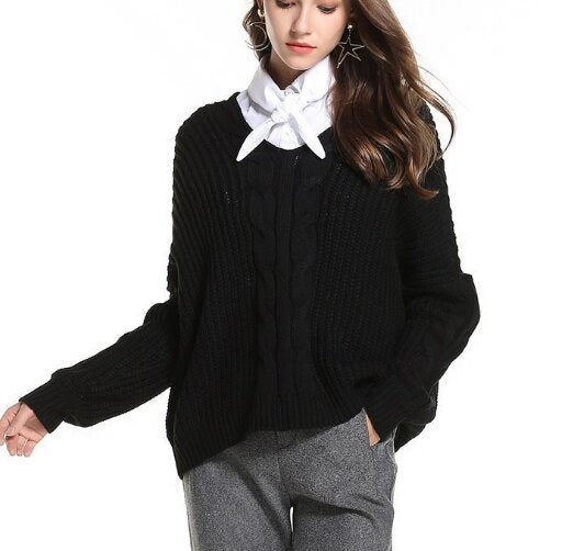 Women Knitted Sweater Bat sleeve Sweater Outwear Tops One Size