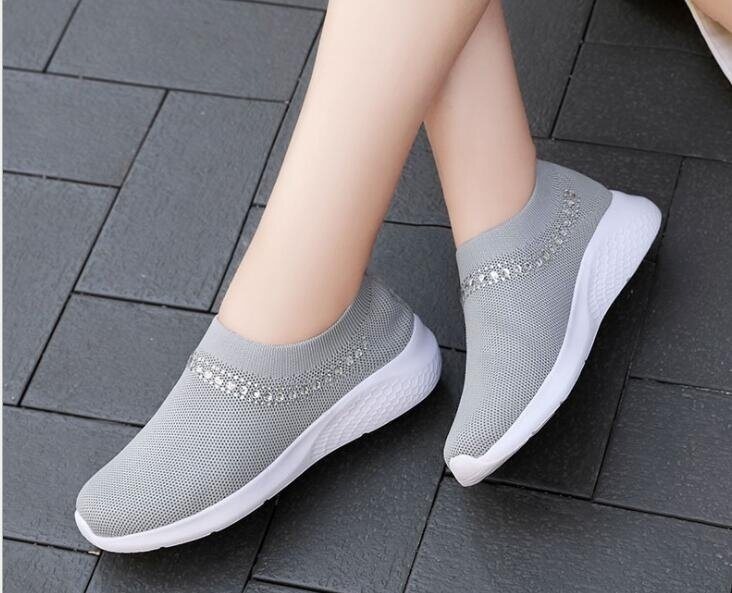 Mesh Rhinestone Slip-On Sneakers