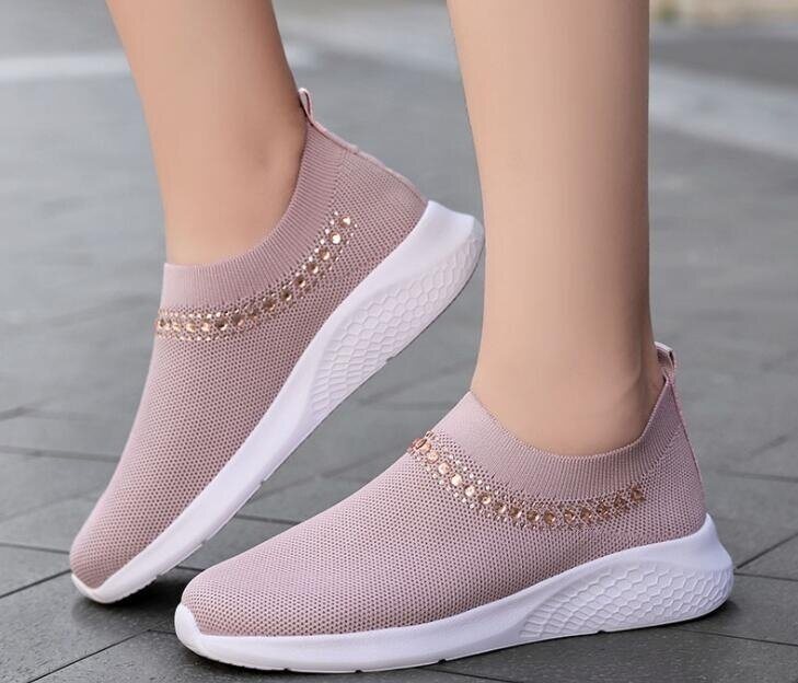 Mesh Rhinestone Slip-On Sneakers