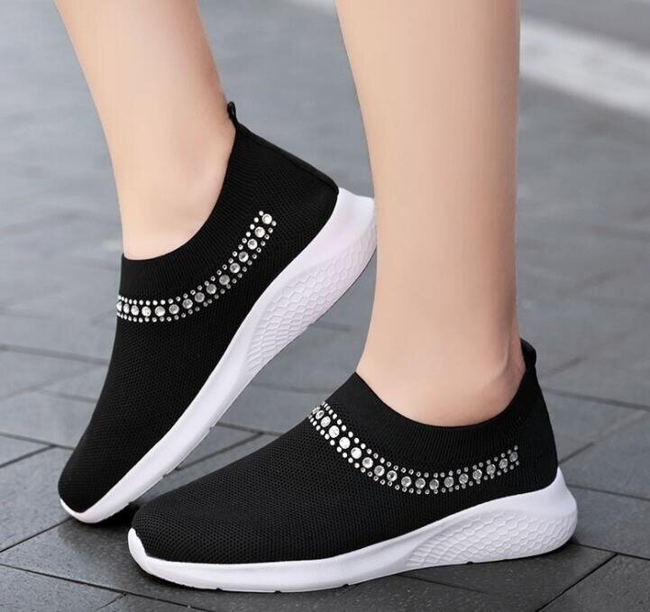 Mesh Rhinestone Slip-On Sneakers