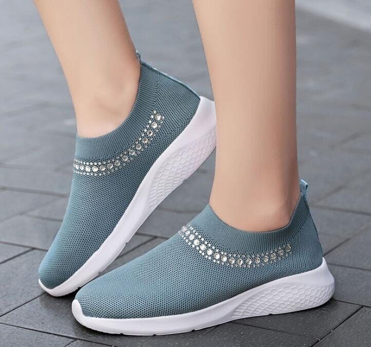 Mesh Rhinestone Slip-On Sneakers