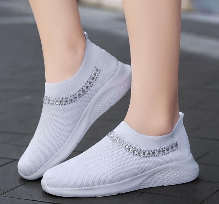 Mesh Rhinestone Slip-On Sneakers