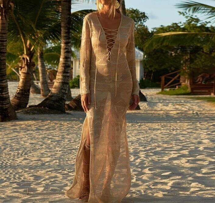 Lace Up Beach Maxi Dress Cover Up