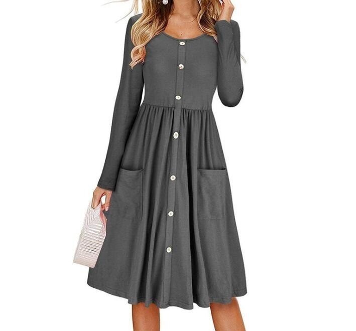 Button Down Swing Dress with Pockets