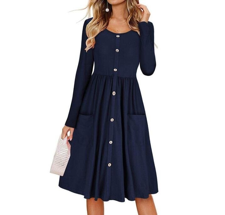 Button Down Swing Dress with Pockets