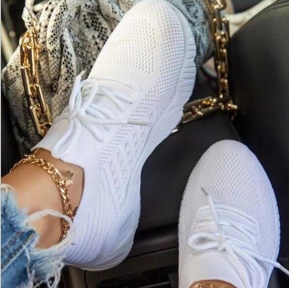 Knitted Flat Lace Up Slip On Sneakers- 4 Color Choices