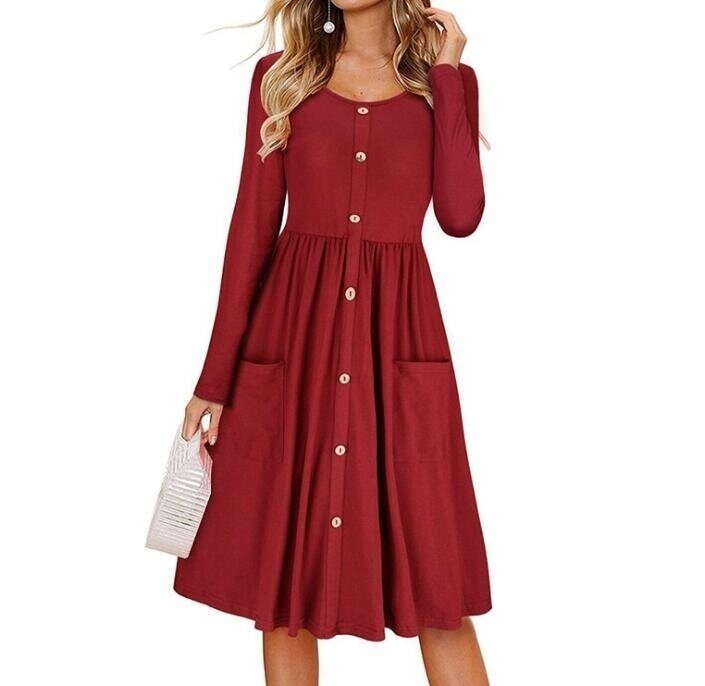 Button Down Swing Dress with Pockets