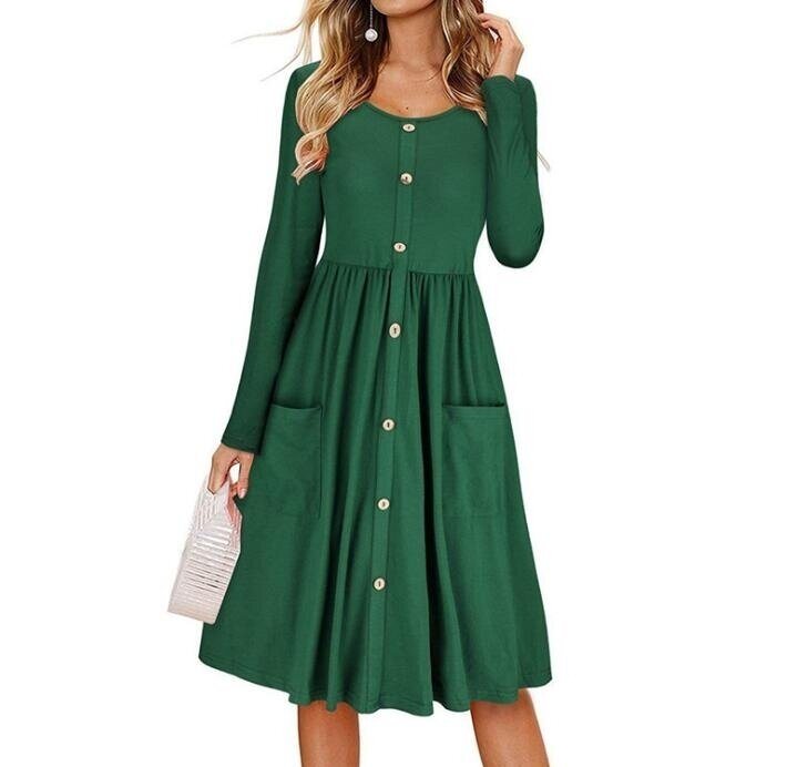 Button Down Swing Dress with Pockets