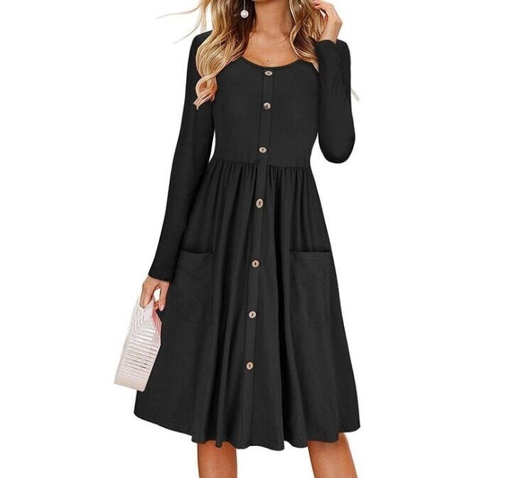 Button Down Swing Dress with Pockets