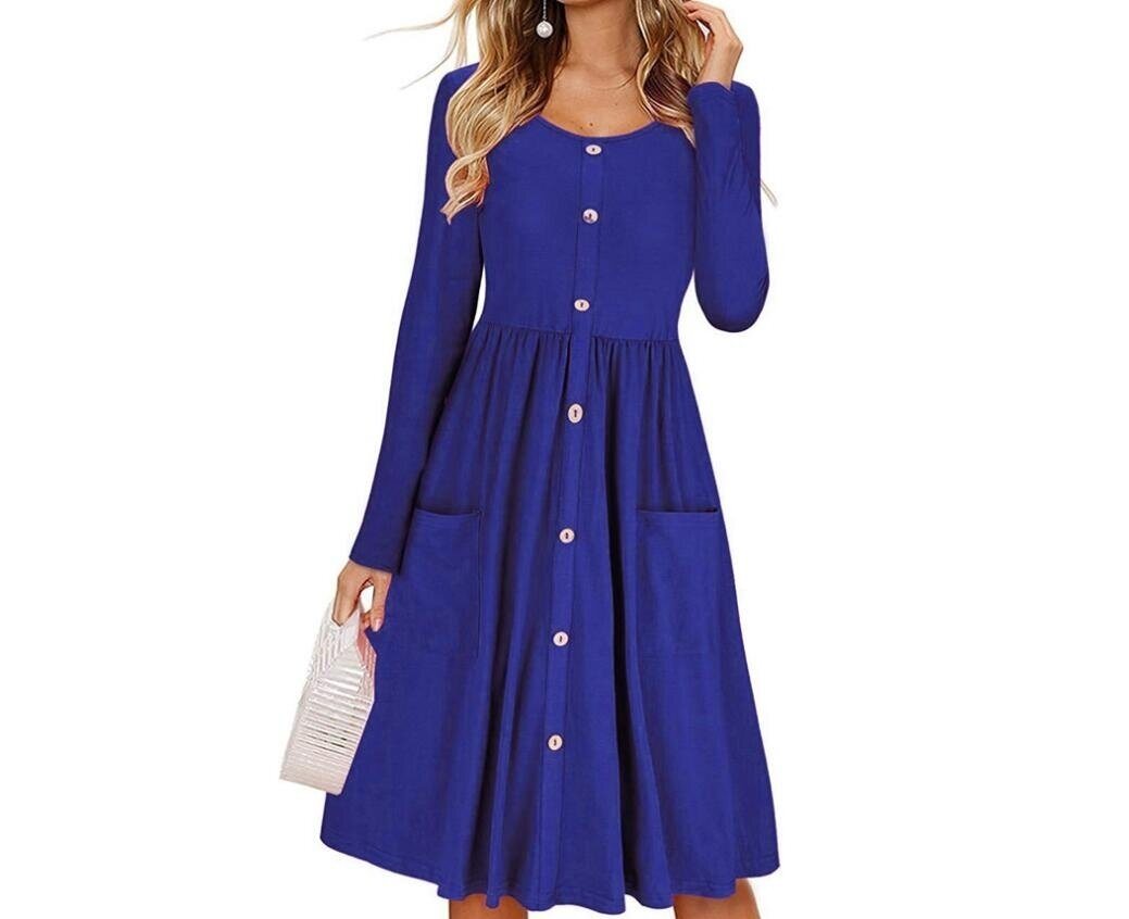 Button Down Swing Dress with Pockets