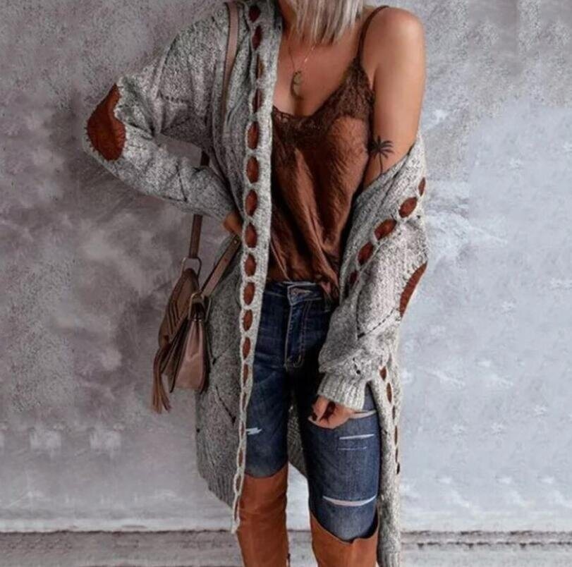 Paneled Knitted Hooded Sweater Cardigan