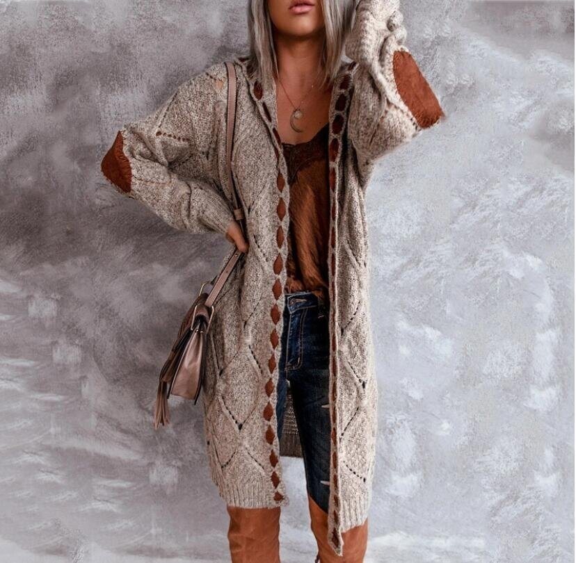 Paneled Knitted Hooded Sweater Cardigan