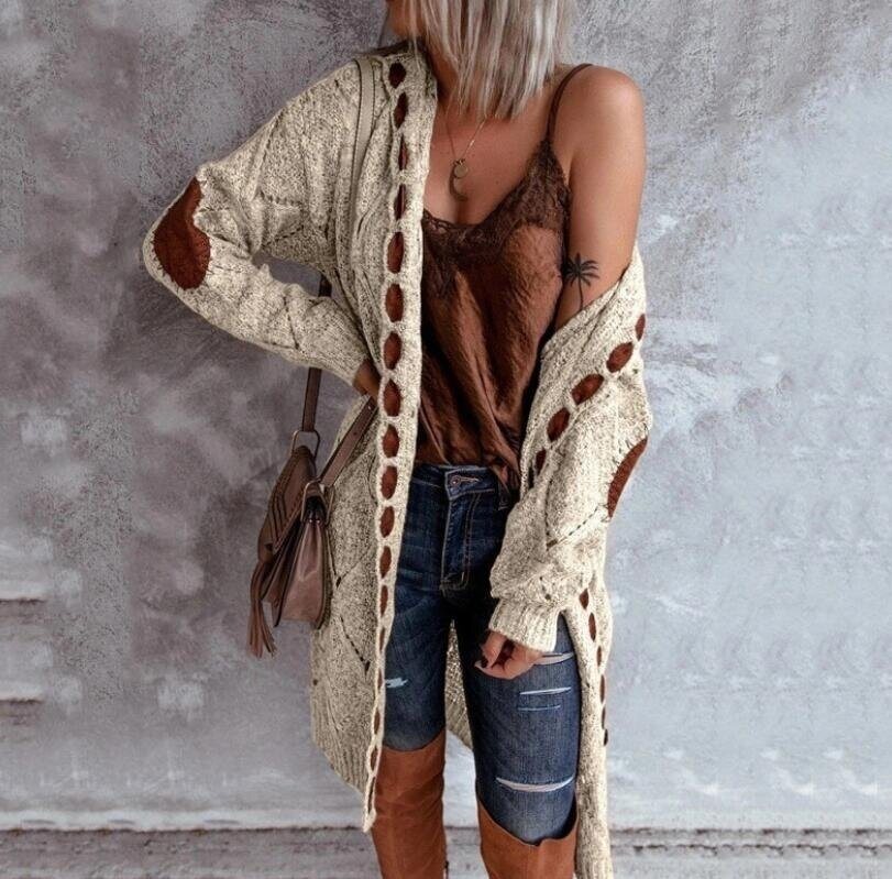 Paneled Knitted Hooded Sweater Cardigan