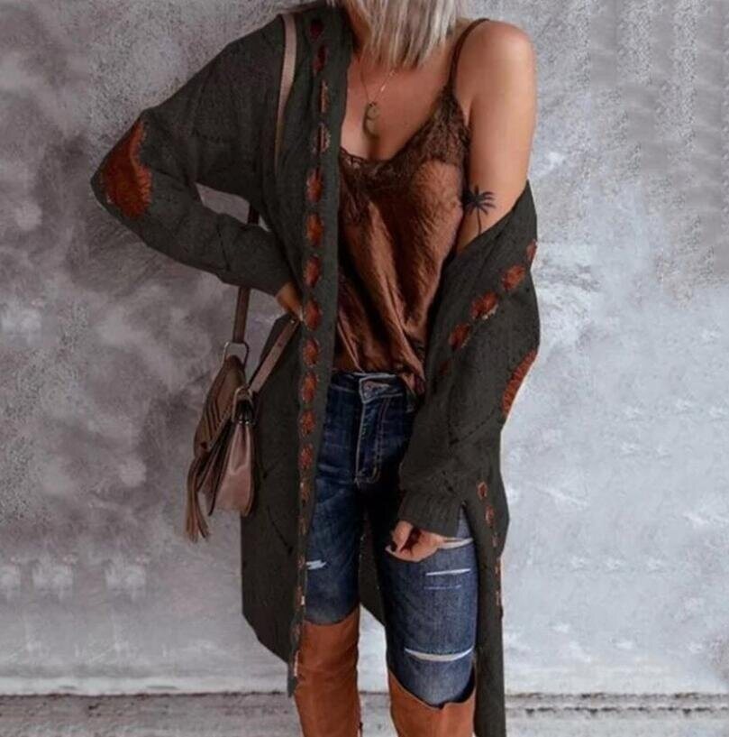 Paneled Knitted Hooded Sweater Cardigan