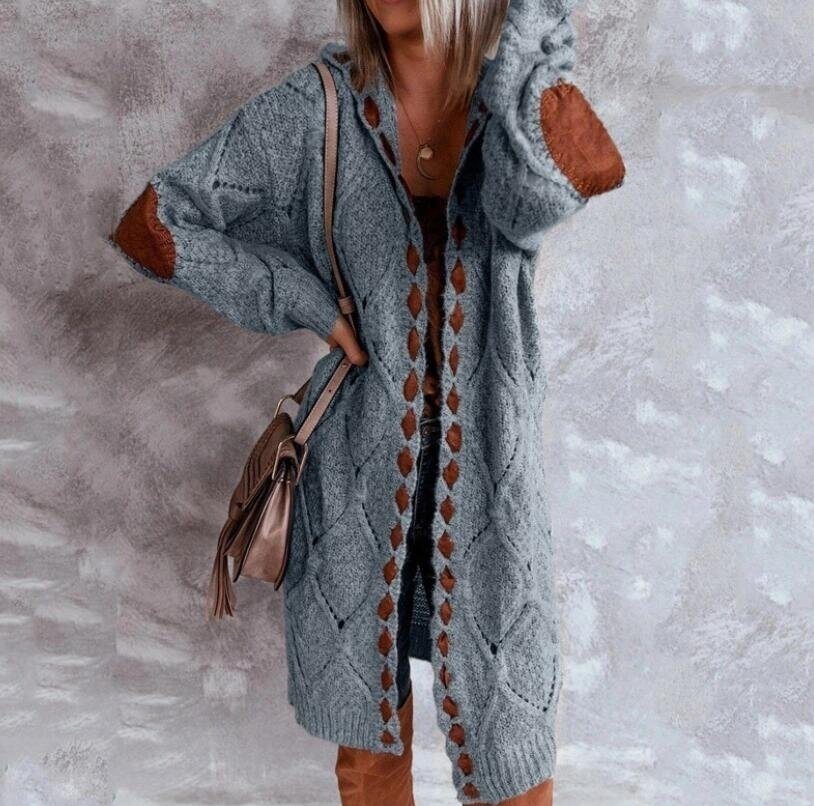 Paneled Knitted Hooded Sweater Cardigan