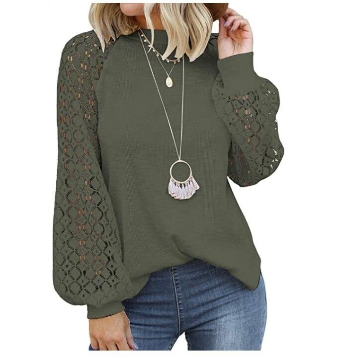 Lace Long Sleeve Loose Blouses Sweater