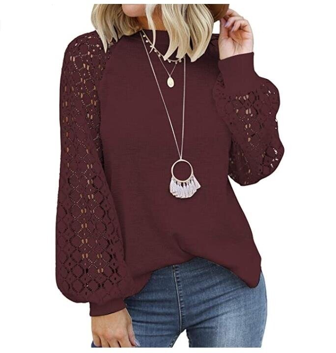 Lace Long Sleeve Loose Blouses Sweater