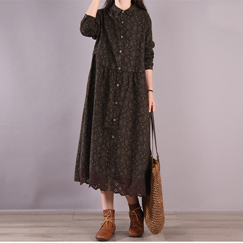 Spring Autumn Retro M-XXL Dress Cotton Linen Loose Women Pastoral Style Floral Casual Skirt High Quality Light Breathable